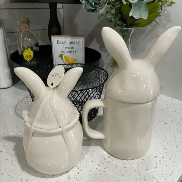 Reduced! NEWπ° Rae Dunn π· Easter bunny rabbit mug & topper+sugar bowl & topper - Picture 2 of 6
